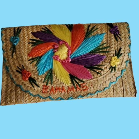 Vintage Straw tropical raffia clutch purse - Picture 1 of 7